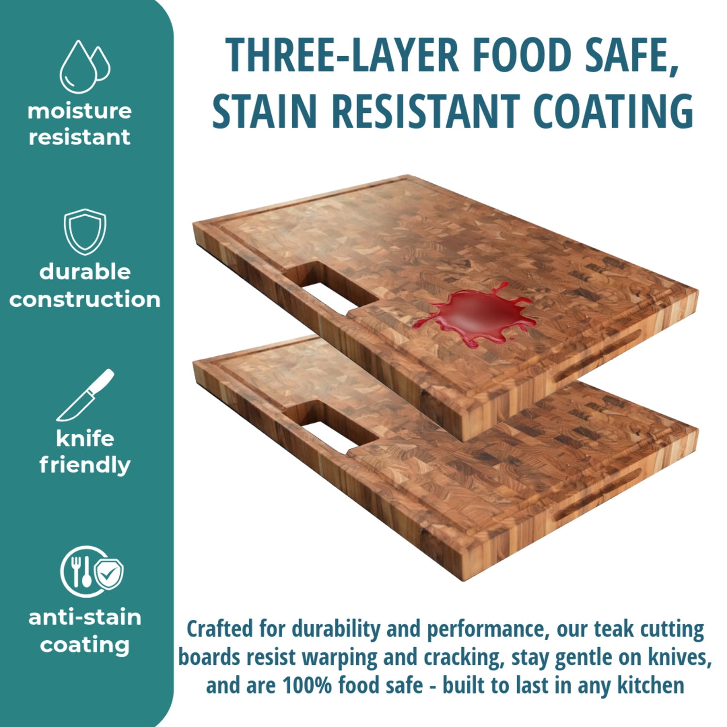 EcoDecors 29" x 18" FSC Teak End Grain Stove Top Cutting Board with Groove  Handles