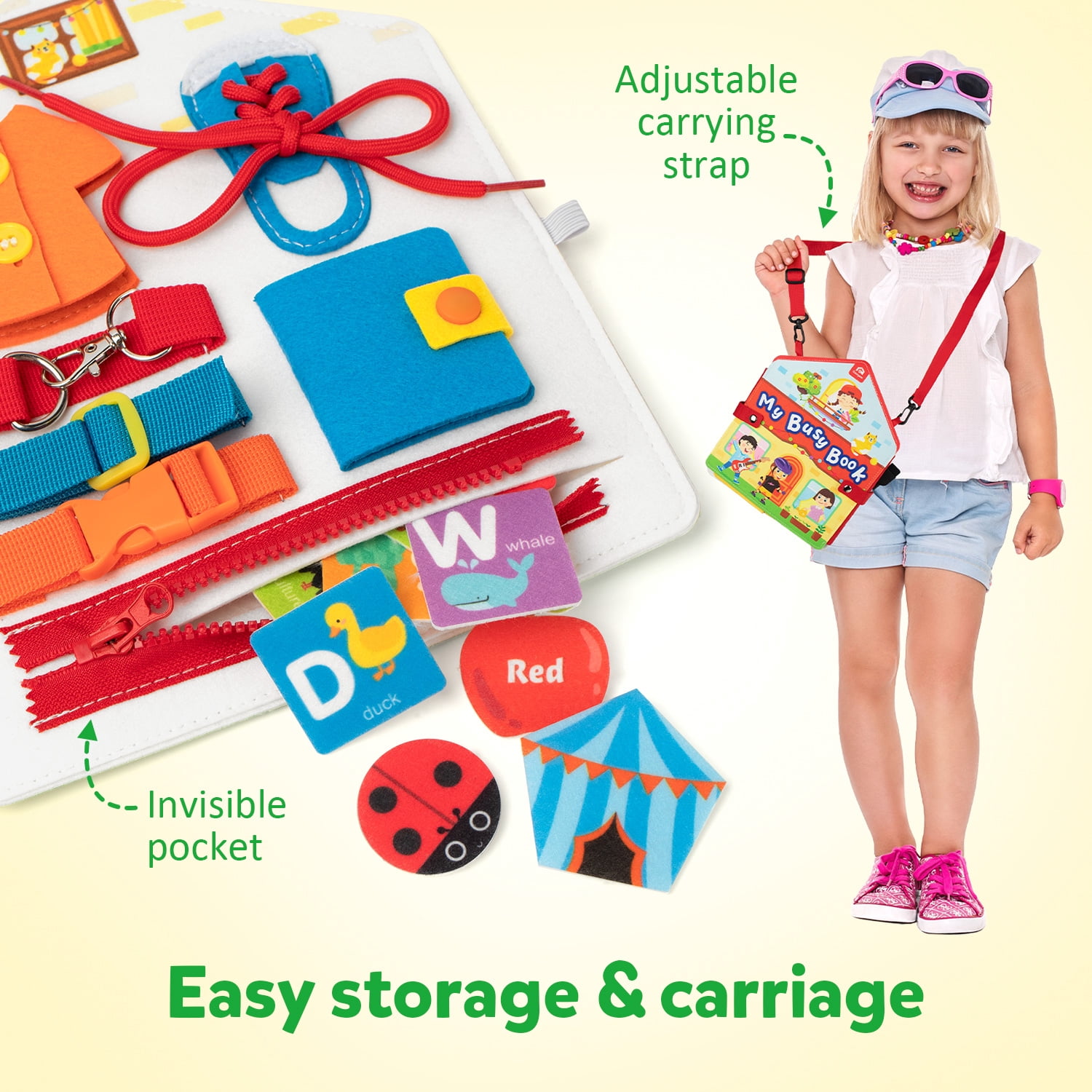 Coogam Toddler Felt Montessori Busy Book, Activity Busy Sensory Boards Fine Motor Skill Quiet Book Car Travel Busy Binder Autism Toys Preschool Learning Educational Toy for 3 4 5 Year Old