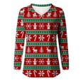 thumbnail image 4 of Camiseta de manga larga raglán con estampado navideño informal con cuello en V para mujer Pompotops FGAJ16204, 4 of 5