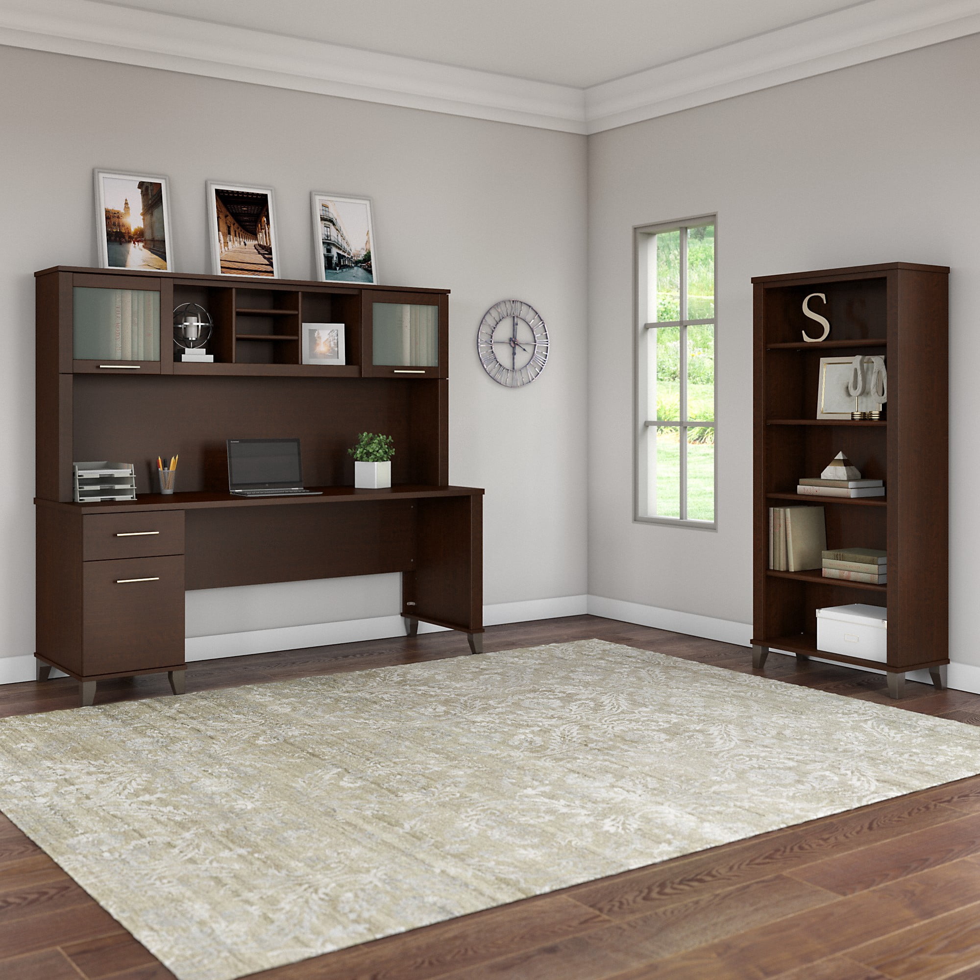 Bush Furniture Somerset 72" Single Pedestal Desk, Mocha Cherry