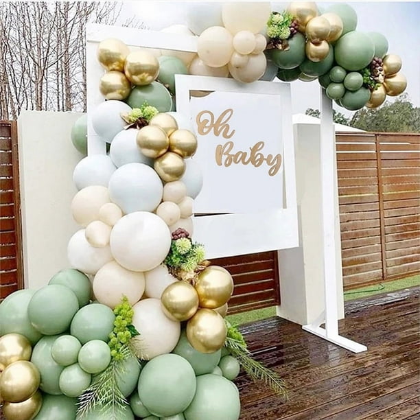 Yundap 152 Pcs Green Balloon Garland Arch Kit With Eucalyptus Olive, Peach, White, Gold Balloons And Greenery For Forest Safari Jungle Tropical Theme