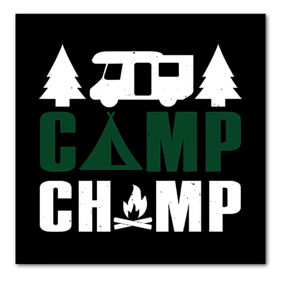 DistinctInk Custom Bumper Sticker - 8" x 8" Decorative Decal - Black Background - Camp Champ - Camping Fire