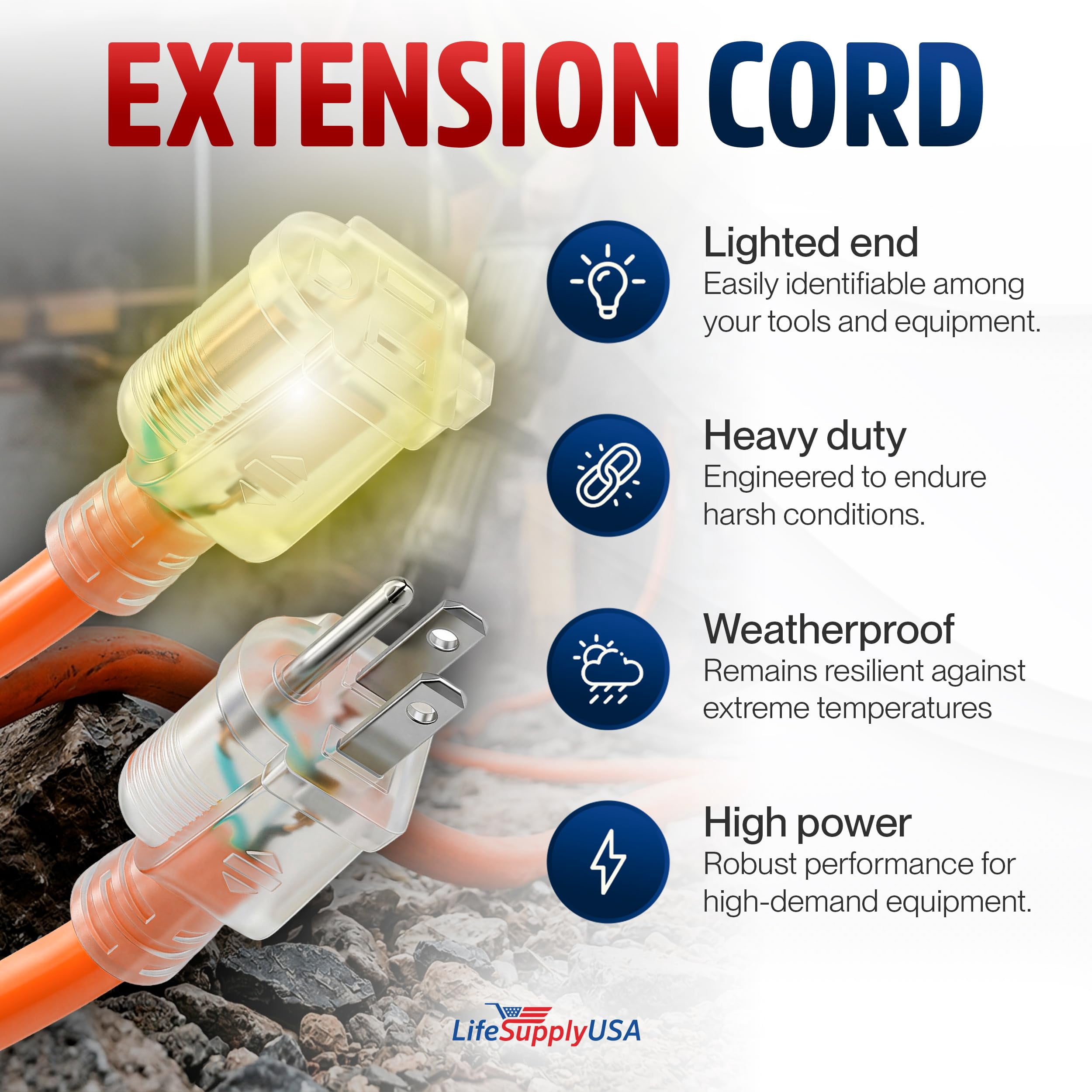 10ft Outdoor/Indoor Extension Cord 10/3 Gauge Ultra Heavy Duty 3 Prong SJTW, Waterproof, Flexible Cold-Resistant Long Power Cord,15A 125V 1875W, Orange by LifeSupplyUSA