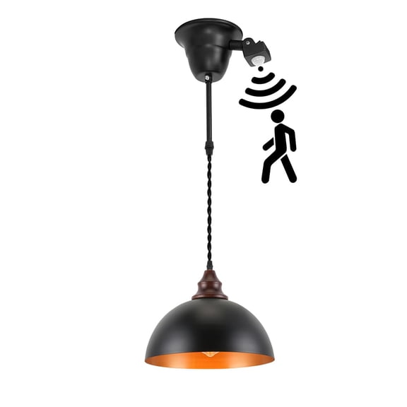 KAYYELAMP Motion-Activated H-Type Track Light Vintage Walnut Base Black Semicircle Shade Inner Gold 19Ft Adjusted Cord Retro Style for Home Office Kitchen(No Bulb, Track)