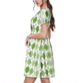 thumbnail image 2 of Uemuo Light green argyle Print Womens Summer Dress Casual Swing Short Sleeve Sundresses Beach A-line Shift Dress, 2 of 6