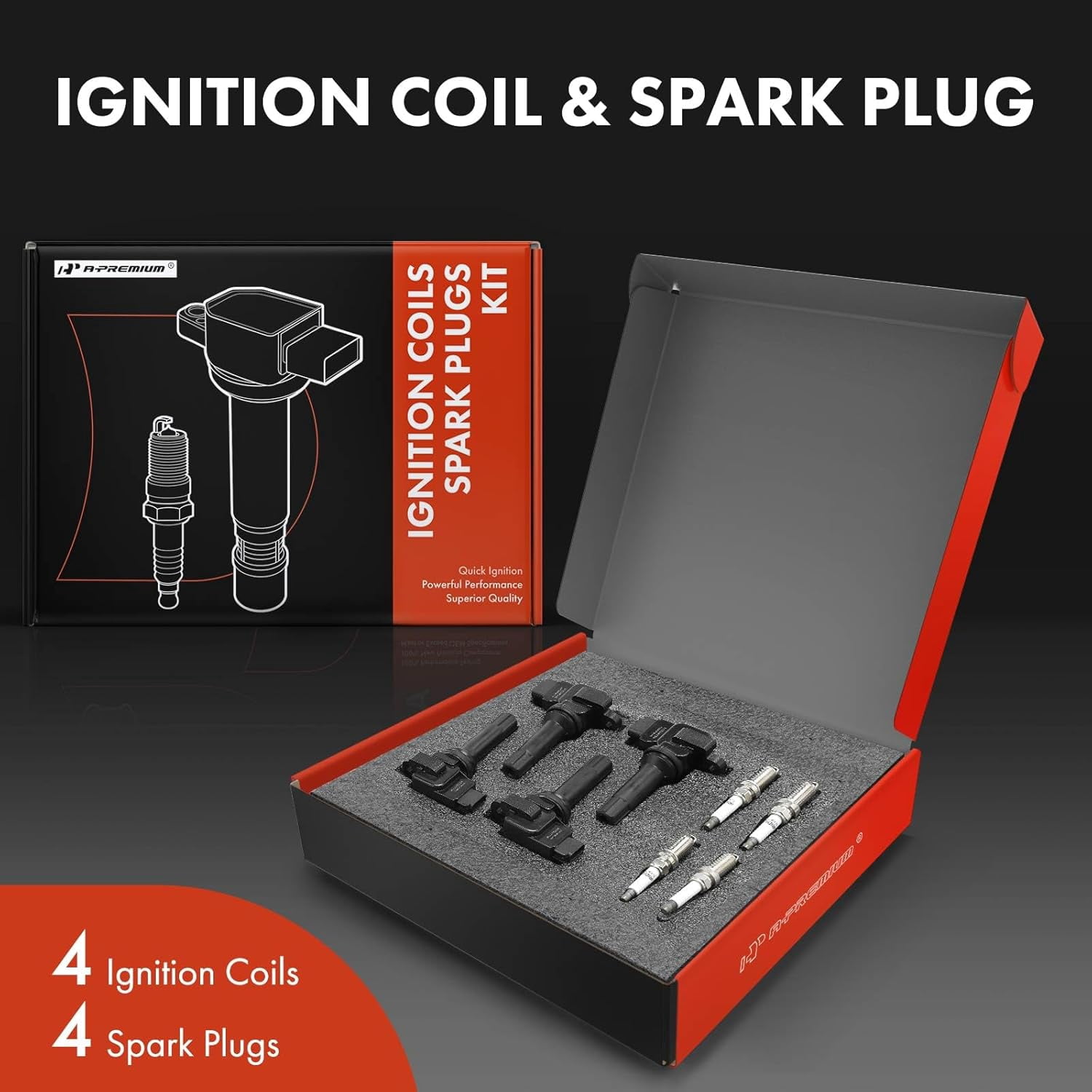A-Premium Set of 4 Ignition Coil Pack and Iridium Spark Plugs Compatible with Subaru Forester 2011-2012 2.5L, Impreza 2012 2.0L, Replace# 22433AA630, NGK93501