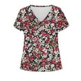 thumbnail image 4 of AOOCHASLIY Women's T-Shirts Tunic Tops Short Sleeve Floral Graphic Eyelet Crossed Blouse Henley V Neck Summer Clothes Loose Fashion Tops for Daily Home Wear, 4 of 5