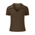 thumbnail image 5 of Lovskoo Knit Summer Tops for Women 2024 Button Down Collared Short Sleeve Solid Color Casual Trendy Slim Bottom Wear T Shirt Coffee, 5 of 7
