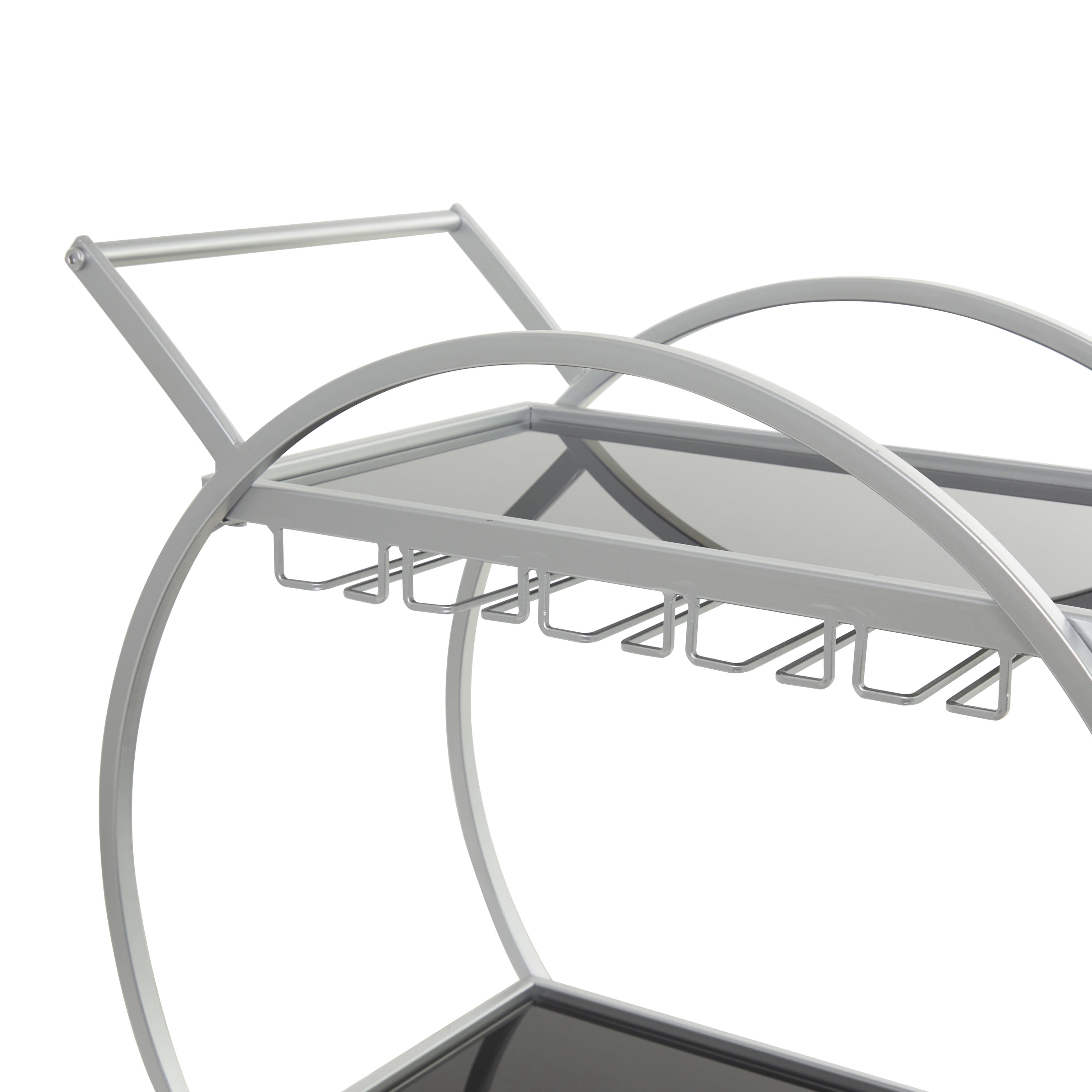 DecMode 28" x 31" Silver Metal Rolling 2 Mirrored Shelves Bar Cart with Wine Glass Storage and Handle, 1-Piece