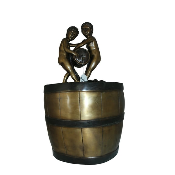 Two boys on a bucket self-contained fountain bronze statue -  16" x 16" x 29"H.