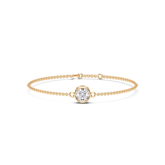 KEEVA JEWELS 1.00 Carat Round Cut Moissanite Solitaire Chain Bracelet for Women Made in Yellow Gold Plated Silver