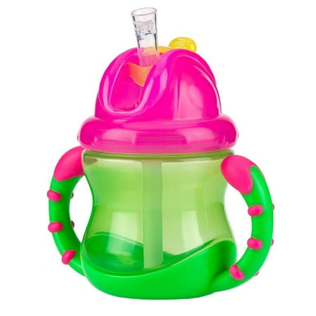 Sip Straw - Nuby 2 Handle Flip n' Sip Straw Cup, 8 Ounce, 12 Months +, Green