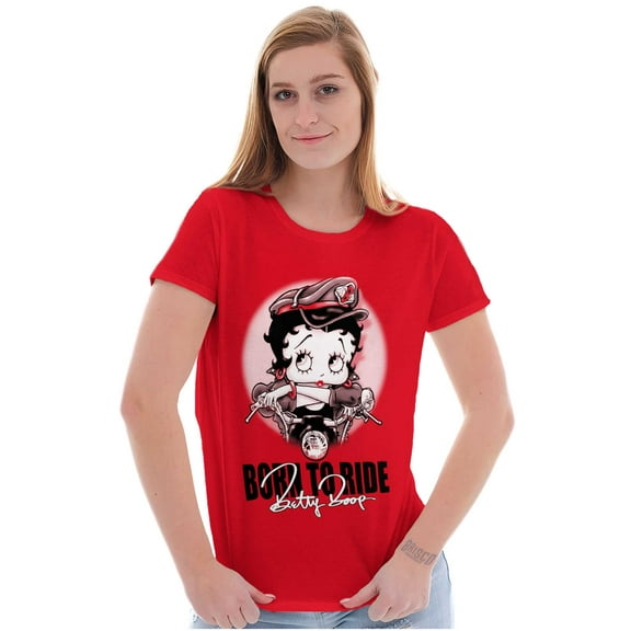 Biker Betty Boop Cartoon Born to Ride Women's T Shirt Ladies Tee Brisco Brands S