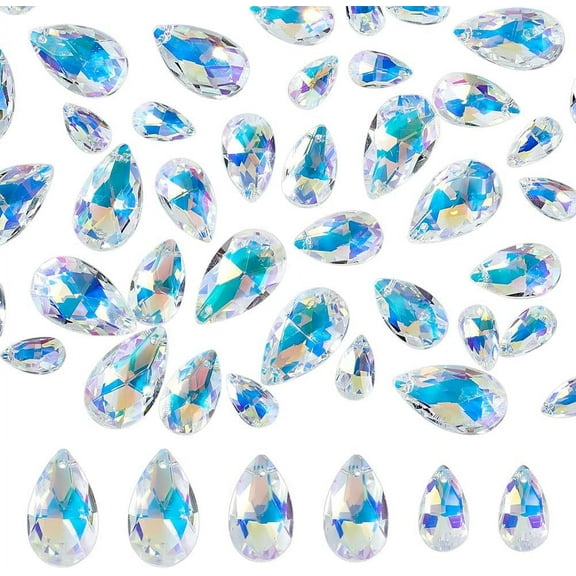 60Pcs Faceted Teardrop Crystal Beads 3 Sizes Clear Crystal AB Top Drilled Teardrop Glass Beads Chandelier Dangle Pendant Water Drop Loose Beads for DIY Crafts Jewelry Making Home Decor