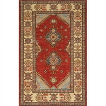 Pasargad Home Kazak 41" x 64" Hand-Knotted Lamb's Wool Area Rug in Red/Ivory