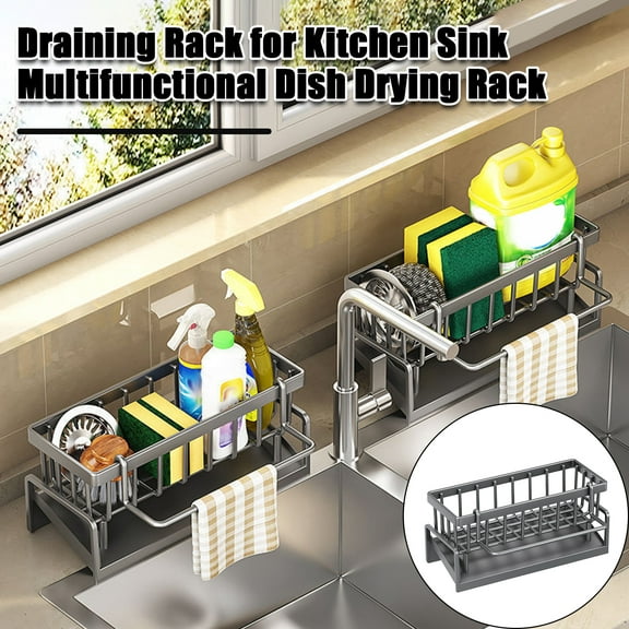 Sioweci Dish Drying Rack for Kitchen Sink Draining Rack with Tilted Water Tray Space-Saving Dish Rack Organizer for Countertop Storage Utensil Holder Black Size B