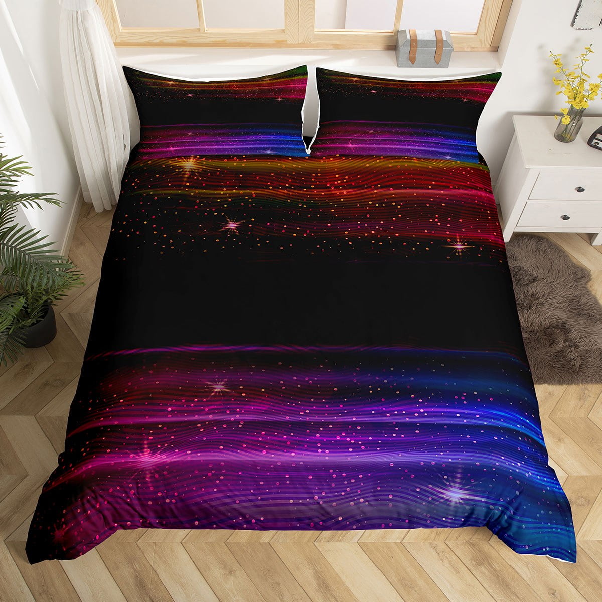 Black Gradient Duvet Cover,Kids Star Galaxy Ombre Bedding Set Queen
