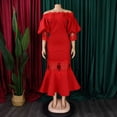 thumbnail image 4 of AURA Womens Off Shoulder Lace Fishtail Midi Dress High Waist Party Cocktail Zipper, 4 of 10