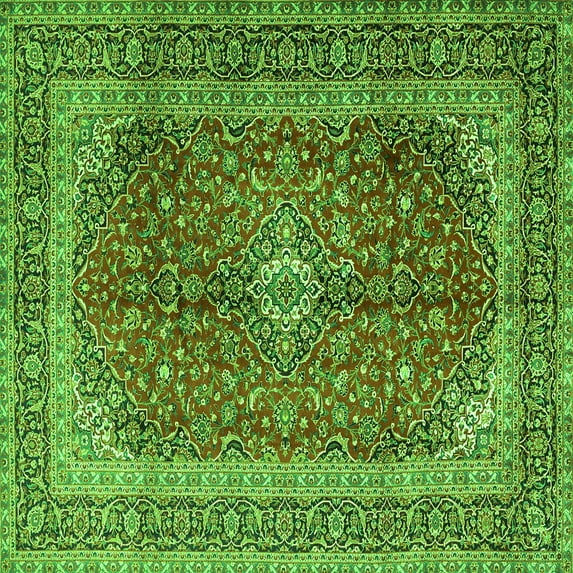 Ahgly Company Indoor Square Medallion Green Traditional Area Rugs, 5' Square