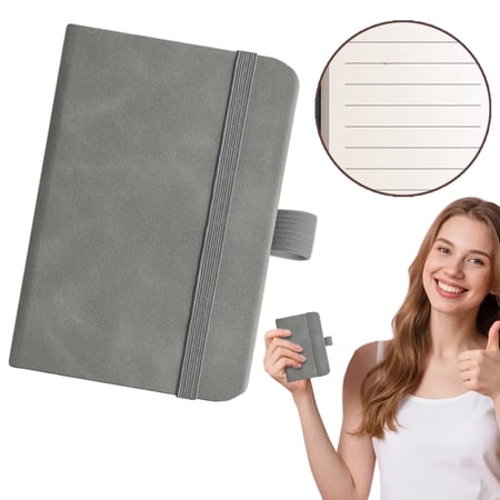 Ecohintz A7 Pocket Notebook with Pen Loop (100 Pages) - Softcover Sewed - Portable for Travel & School - Elastic Closure Keeps Writing Secure Travel Size Journal Grey