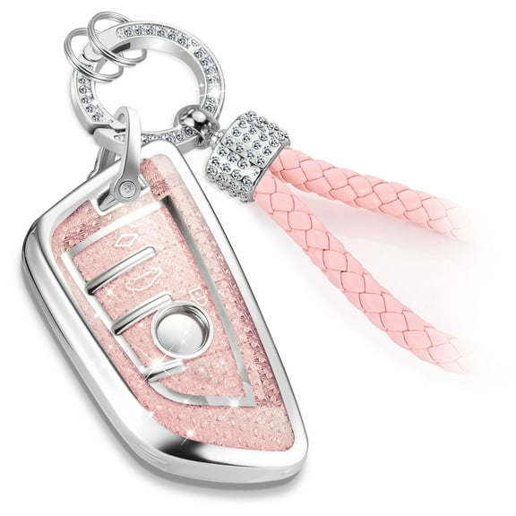 for BMW Key Fob Cover with Upgraded Anti-Lost Metal Braided Rope Keychain,Exquisite Soft TPU Key Case for X1/3/4//5/6/7 I4 M4 Z4 2/3/4/5 Series Smart Key