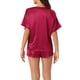 thumbnail image 3 of Conjunto de pijama de satén para mujer INSPIRE CHIC, camiseta de manga corta tipo pulóver con pantalones cortos, ropa de dormir XL Burdeos, 3 of 6