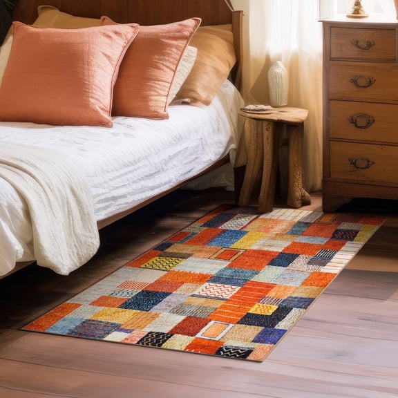 My Magic Carpet Machine Washable Patchwork Multicolor 3x5 Area Rug - Non-Slip Indoor Rugs for Bedroom, Kitchen