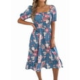 thumbnail image 2 of Women's Ruffle Off Shoulder Floral Midi Smocked Flowy Long Dresses Dress for Summer Spring Beach Blue XL, 2 of 10