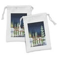 thumbnail image 1 of Elf Fabric Pouch Set of 2, Wearing Funny Costumes in Snow with Forest on the Background, Small Drawstring Bag for Toiletries Masks and Favors, 9" x 6", Multicolor, by Ambesonne, 1 of 2
