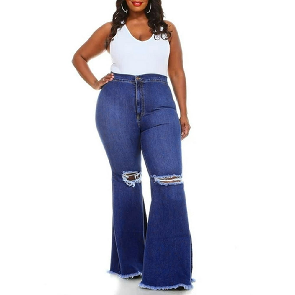 Jdinms JDinms Women Bell Bottom Jeans Ripped Flared Jean Destroyed