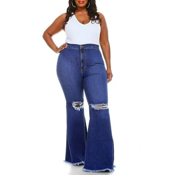 Jdinms JDinms Women Bell Bottom Jeans Ripped Flared Jean Destroyed