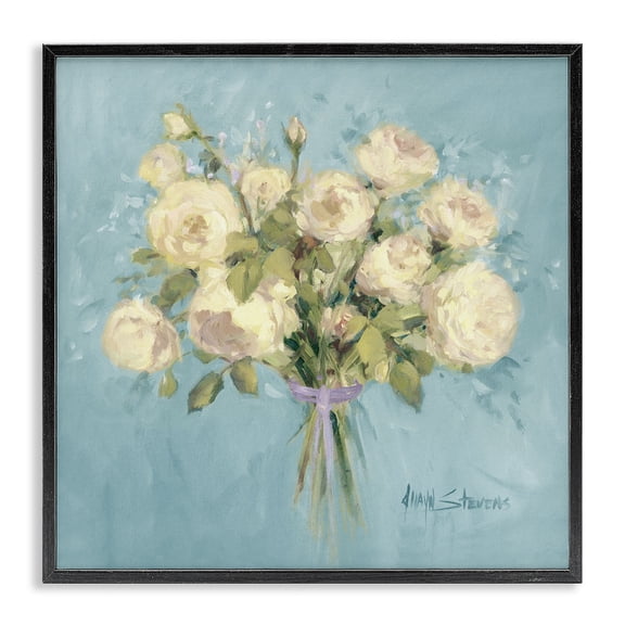 Stupell Industries Shabby Chic Rose Bouquet Flower Blue White Black Framed Giclee Art, 12 x 12, by Jadei Graphics