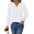 thumbnail image 3 of UVN Womens Fall Blouses Long Sleeve V neck Shirts Dressy Casual Smocked Cuffs Tunic Tops, 3 of 7