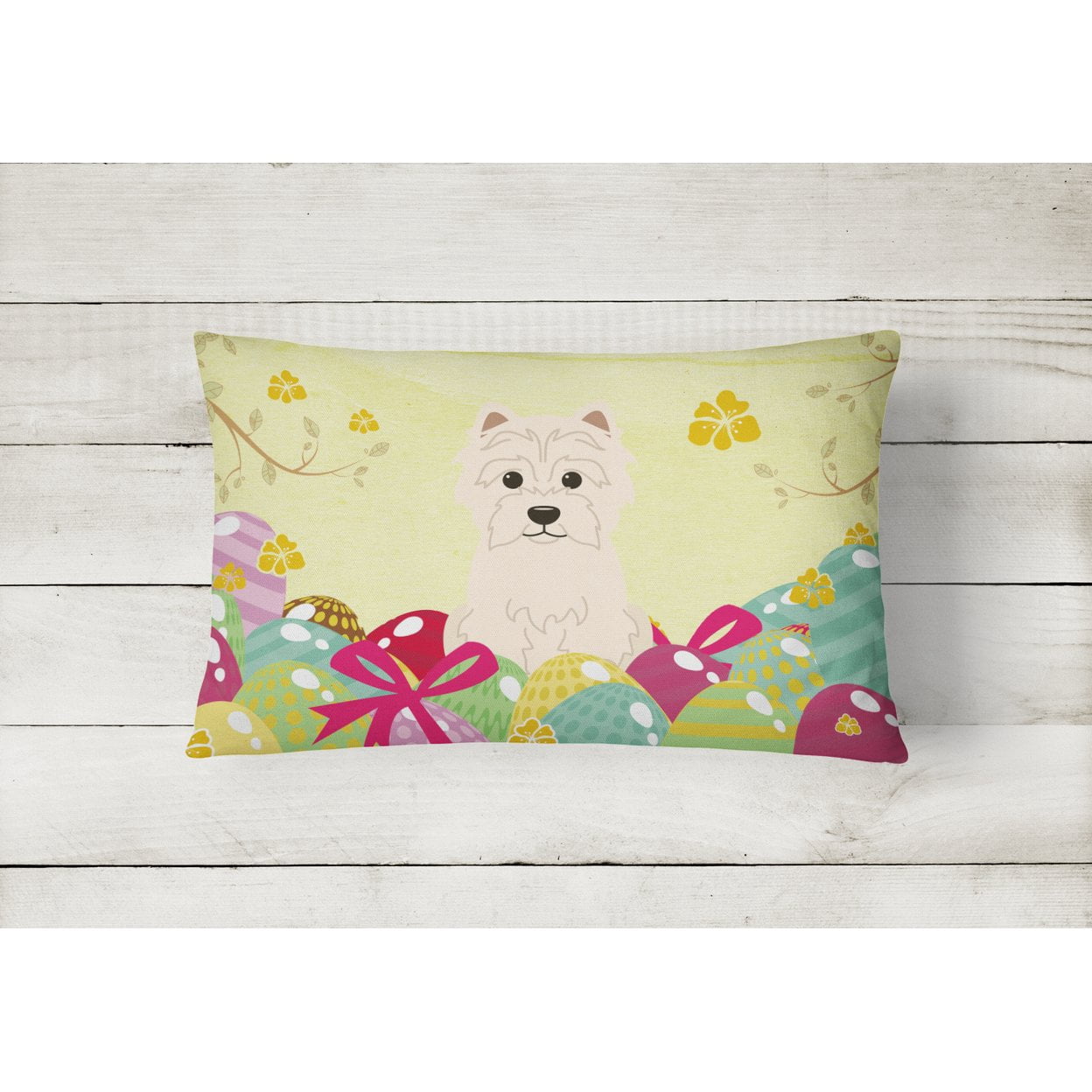Carolines Treasures BB6042PW1216 Easter Eggs Westie Canvas Fabric Decorative Pillow, 12H x16W, multicolor