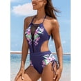 thumbnail image 4 of Cupshe Women's One Piece Swimsuit Floral Print Mesh Cutout Ruched Drawstring Monokini Swimwear, 4 of 7