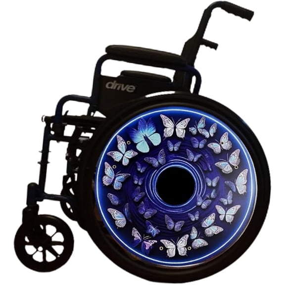 Wheelchair Accessories| Wheels covers for Wheelchairs|  Enhances Aesthetics, Easy Install/Remove, Lightweight, High Quality | Perfect Gift, New Matt Finish (Blue Butterfly))