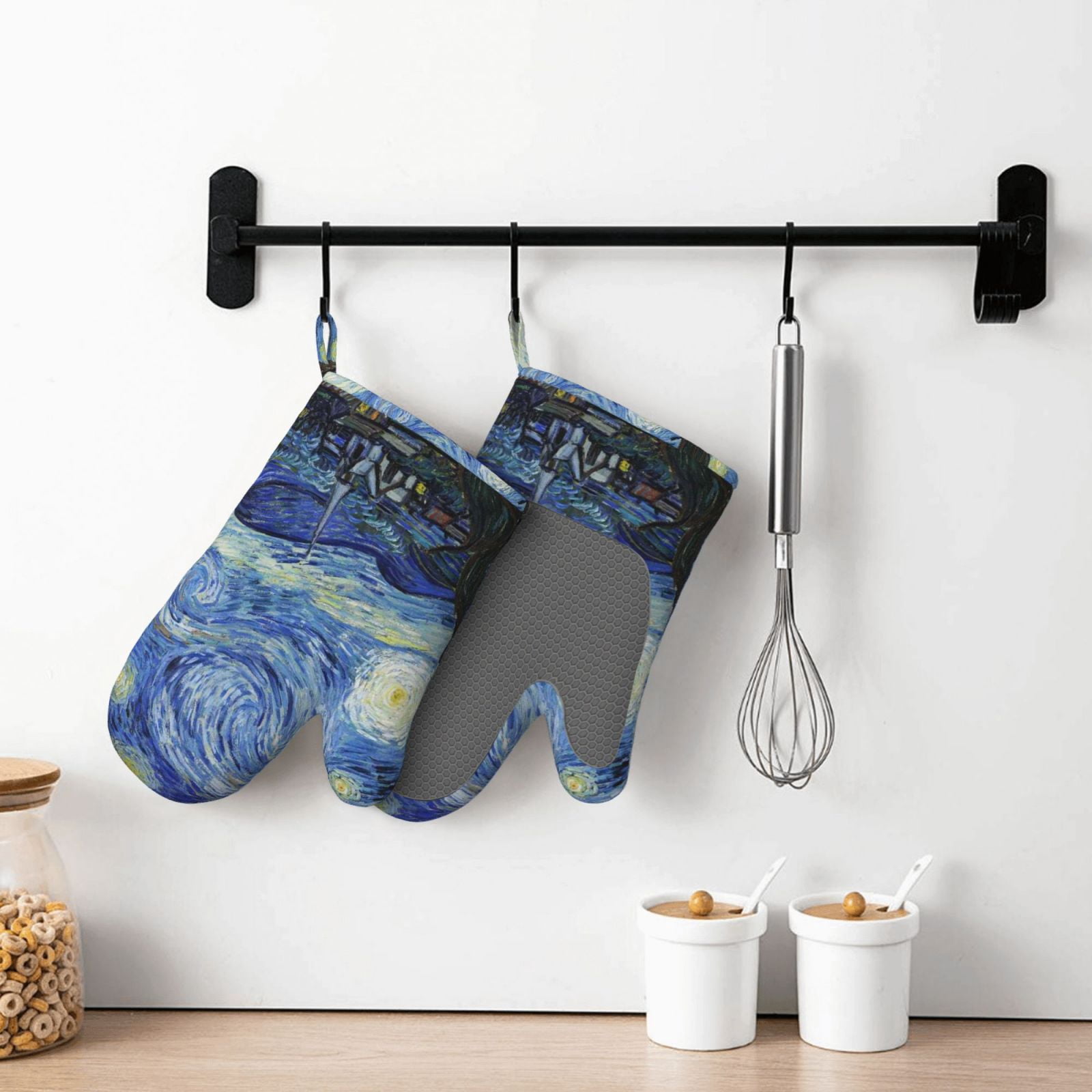 Hirioo The Starry Night for Silicone Oven Mitts for BBQ, Baking, Cooking, Set of 2, Heat Resistant 260℃, Non-Slip Kitchen Essentials