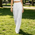 thumbnail image 5 of Inverlee Women's High Waist Wide Leg Pants Elastic Waist with Front Seam Casual Solid Color Work Trousers with Pockets White L, 5 of 6