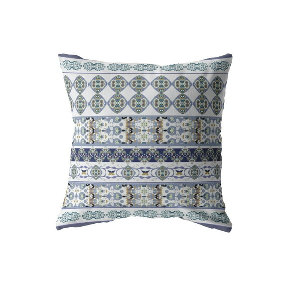 Flower Strips Indoor/Outdoor Pillow with Removable Cover in Navy and Teal on White20x20