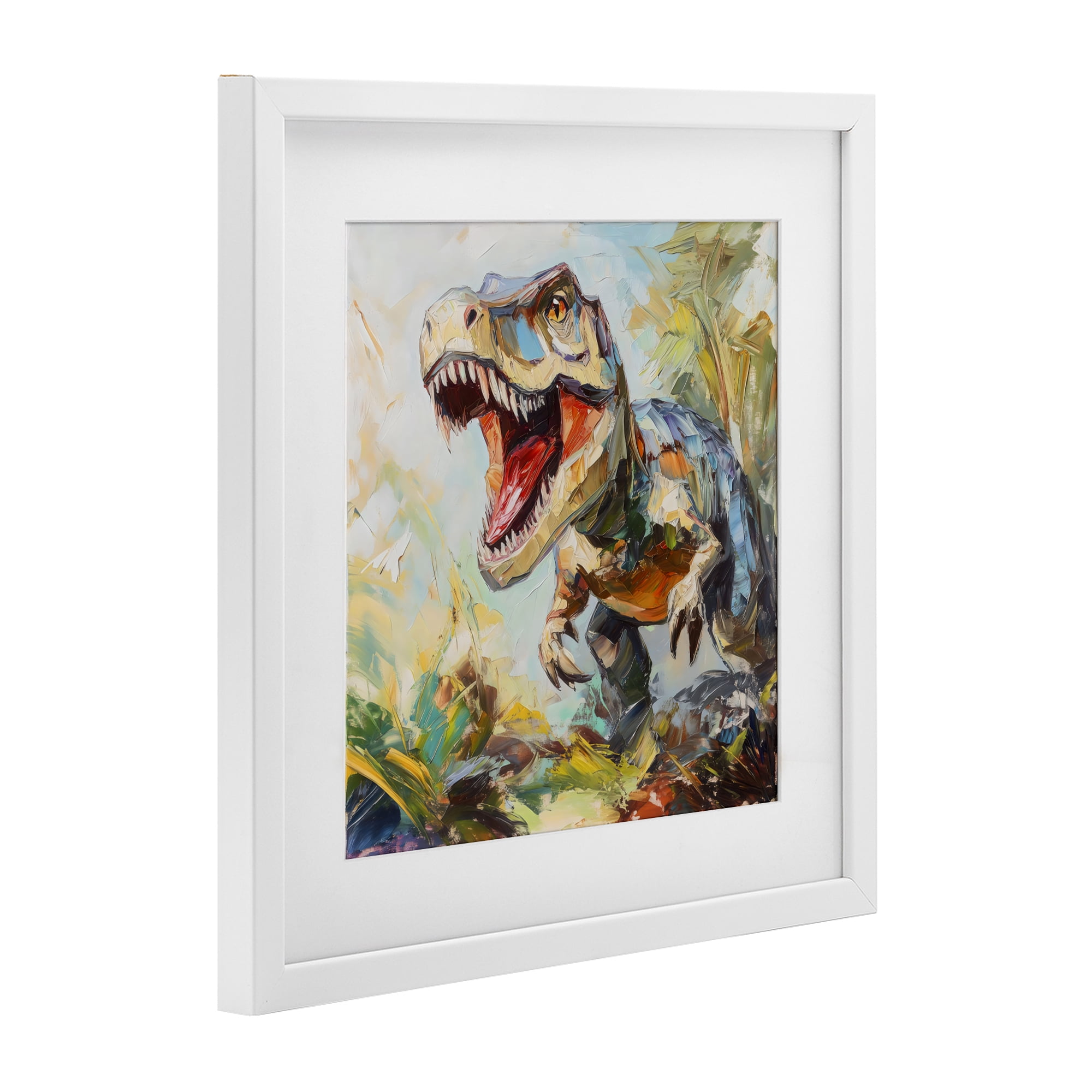 Stupell Industries Enchanting T-Rex Roar White Framed Print Under Glass, design by Creative Studio