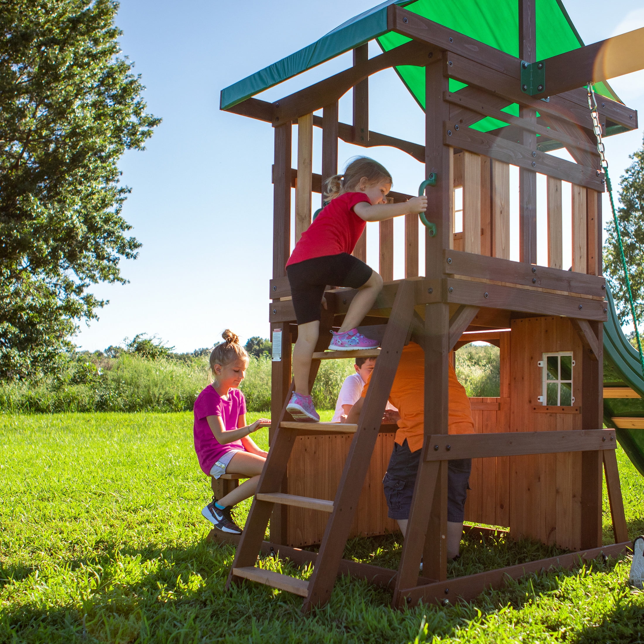 Backyard Discovery Lakewood Cedar Wood Swing Set, Slide, Clubhouse, Playhouse, Snack Bar