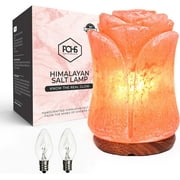 Flower Shape Himalayan Pink Salt Lamp with UL-Listed Dimmer Switch Cord and Extra Light Bulb - Hand Carved Cystal Rock Salt from Himalayan Mountains; Premium Wood Base