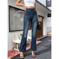 thumbnail image 5 of Women's High Waisted Stretch Pull On Flare Jeans, Dark Wash, with Elastic Waistband, Faded Detail and Wide Hem, Casual Bootcut Pants, 5 of 7