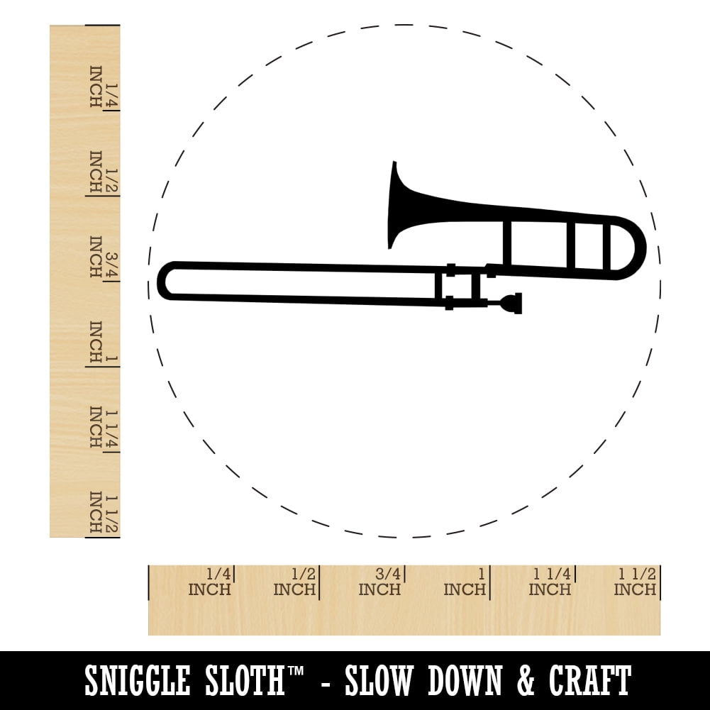 Trombone Music Instrument Silhouette Self-Inking Rubber Stamp Ink Stamper - Blue Ink - Large 1-1/2 Inch
