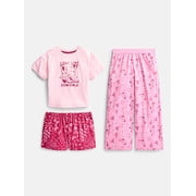 Wonder Nation Girls Graphic Tee with Shorts and Pants Pajama Set, 3 Piece, Sizes 4-18