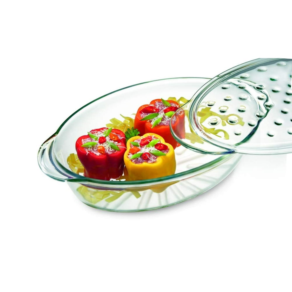 Simax Clear Glass Oval Casserole With Lid Raised Ridges for Fat
