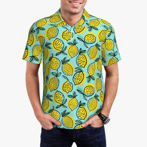 Saiise Lemon1 Print Mens Golf Shirt Moisture Wicking Quick-Dry Print Performance Polo Shirts for Men-X-Large
