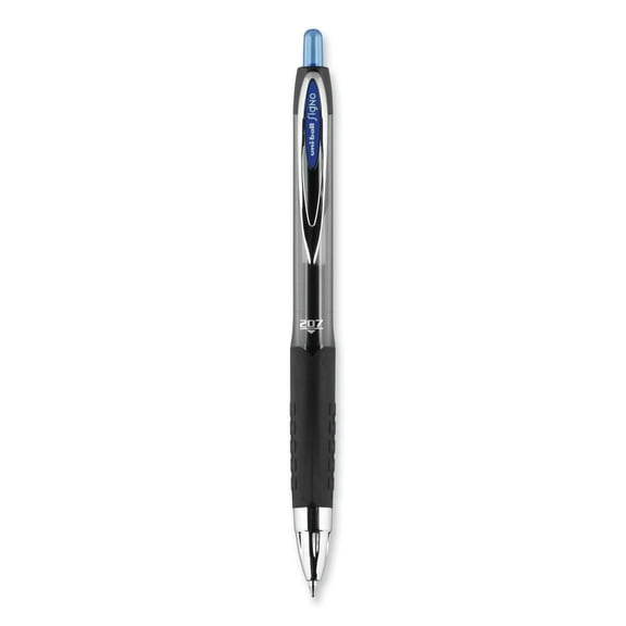 1PC uniball Signo 207 Gel Pen, Retractable, Medium 0.7 mm, Blue Ink, Smoke/Black/Blue Barrel, Dozen