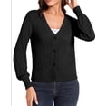 thumbnail image 2 of Women's Cardigans Sweaters,Cropped Shrug Bolero,Striped Textured V Neck Long Sleeve Button Winter Sweater Top, 2 of 8