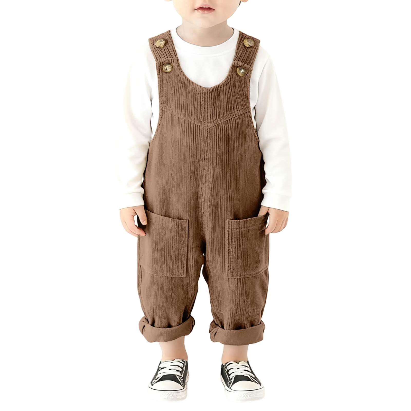 Ulitacool Boys Romper 18-24 Months Round Neck Corduroy Onesies Overall With Adjustable Straps And Convenient Snap Closure Sleeveless Jumpsuit Durable Clothing Coffee